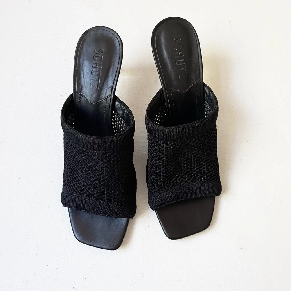Schutz SINARA KNIT SANDAL Black Heels Leather Size 7.5 - Picture 5 of 9